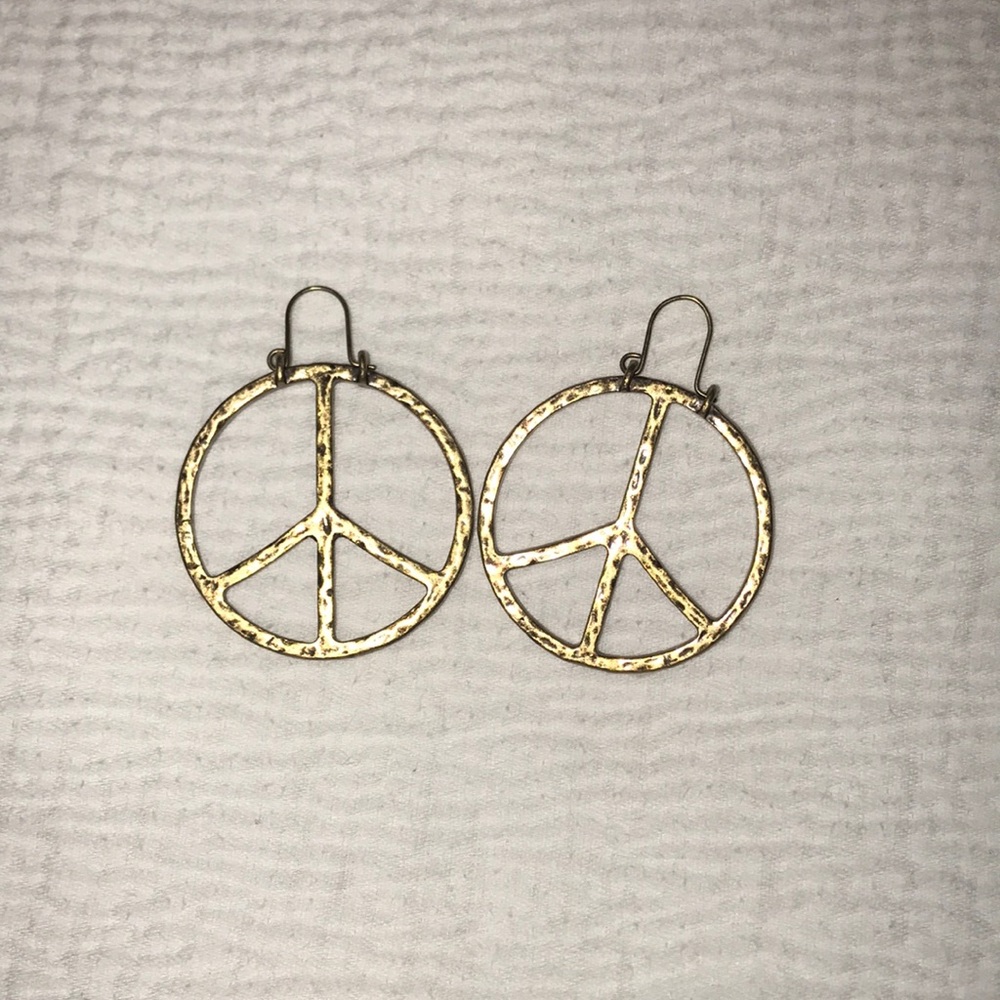Lucky Brand gold peace sign hoops